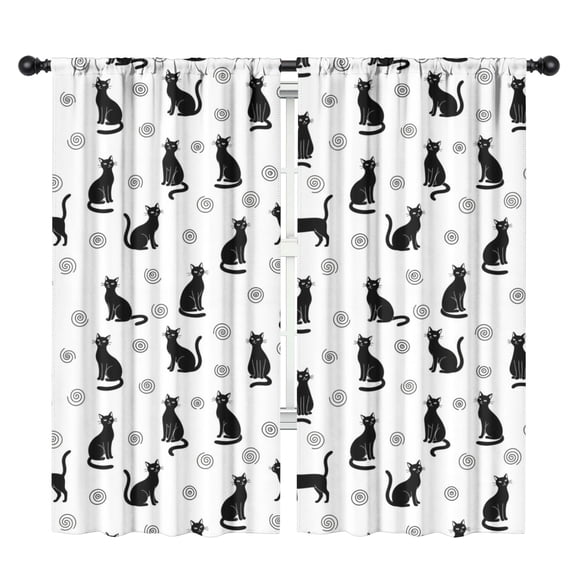 Blackout Kids Curtains,Black Cat and Spiral White Pattern Children's Insulated Curtains Set Of 2,Bedroom Essentials,Toddler Room Decor 42"x84"
