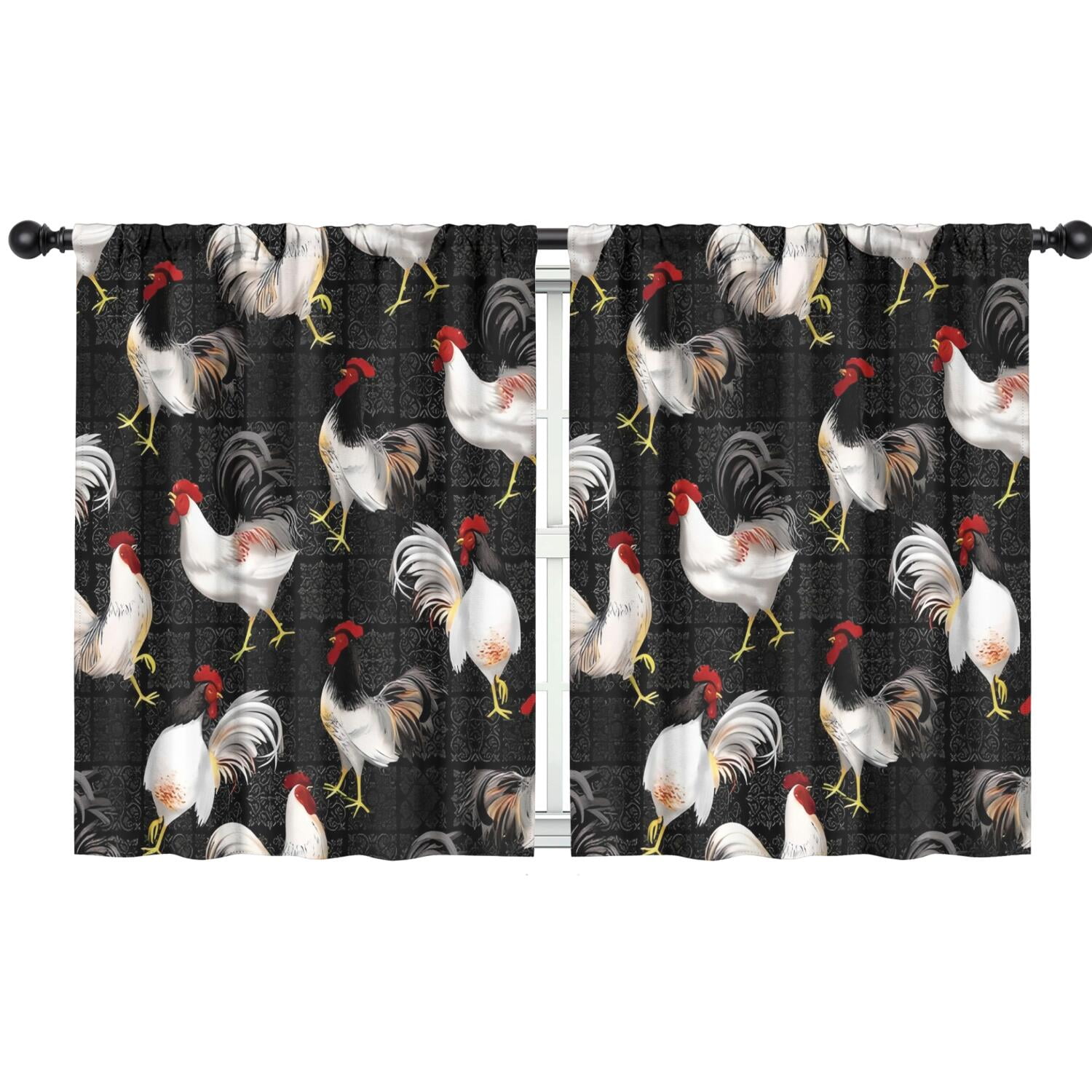 Blackout Kids Curtains,Black Chicken Rooster Pattern Childrens