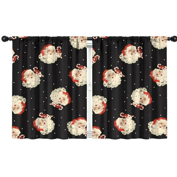 Blackout Kids Curtains,Black Christmas Santa Pattern Childrens Insulated Curtains Set Of 2,Bedroom Essentials,Toddler Room Decor 42"x54"