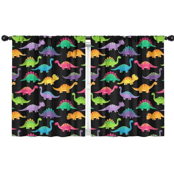 Blackout Kids Curtains,Black Colorful Dinosaur Pattern Childrens Insulated Curtains Set Of 2,Bedroom Essentials,Toddler Room Decor 42"x54"