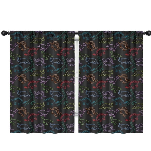 Blackout Kids Curtains,Black Colorful Dinosaurs Chalk Pattern Childrens Insulated Curtains Set Of 2,Bedroom Essentials,Toddler Room Decor 42"x63"