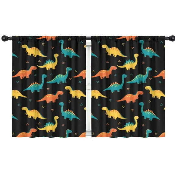 Blackout Kids Curtains,Black Colorful Dinosaurs Pattern Childrens Insulated Curtains Set Of 2,Bedroom Essentials,Toddler Room Decor 42"x54"