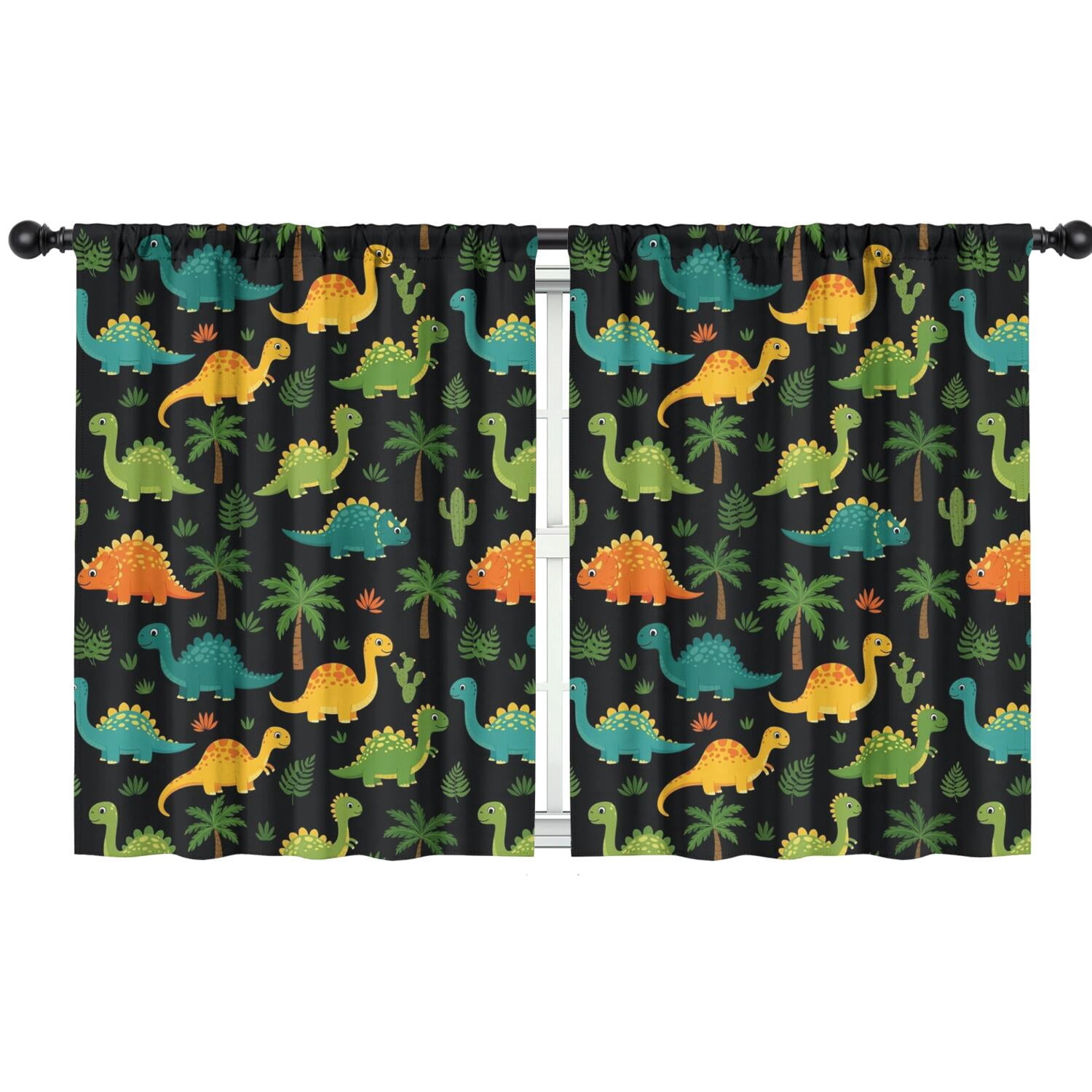 Blackout Kids Curtains,Black Colorful Dinosaurs Pattern Childrens Insulated Curtains Set Of 2,Bedroom Essentials,Toddler Room Decor 42"x54"