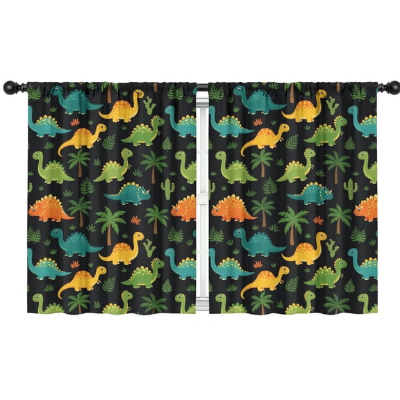 Blackout Kids Curtains,Black Colorful Dinosaurs Pattern Childrens Insulated Curtains Set Of 2,Bedroom Essentials,Toddler Room Decor 42"x54"
