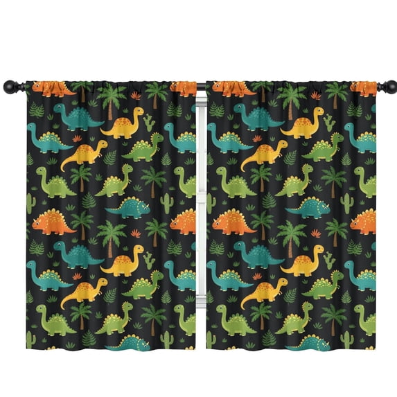 Blackout Kids Curtains,Black Colorful Dinosaurs Pattern Childrens Insulated Curtains Set Of 2,Bedroom Essentials,Toddler Room Decor 42"x63"