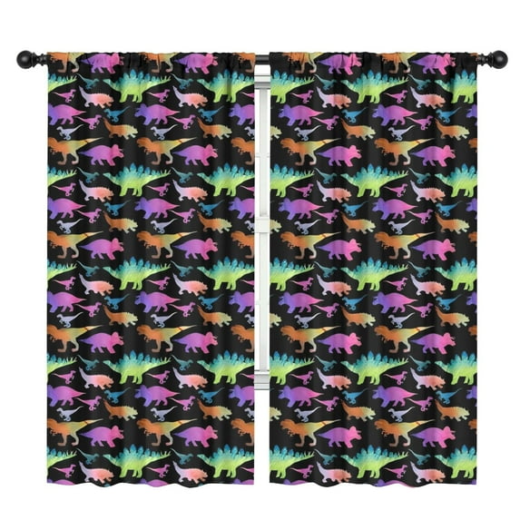 Blackout Kids Curtains,Black Colorful Dinosaurs Pattern Childrens Insulated Curtains Set Of 2,Bedroom Essentials,Toddler Room Decor 42"x84"