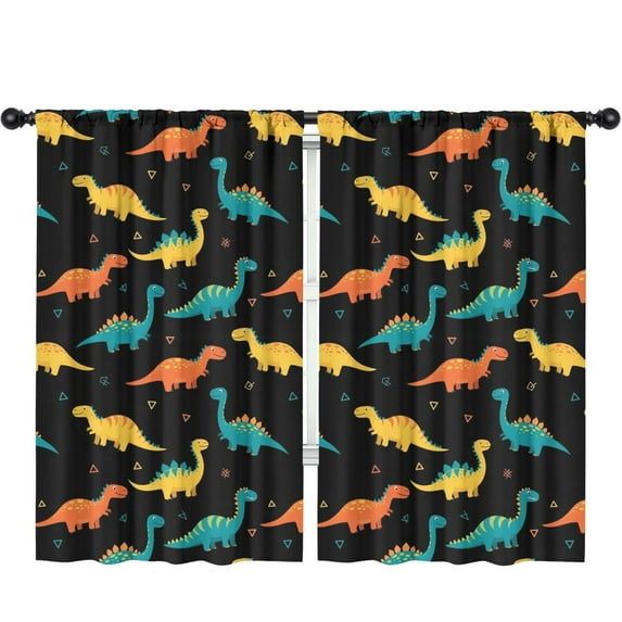 Blackout Kids Curtains,Black Colorful Dinosaurs Pattern Childrens Insulated Curtains Set Of 2,Bedroom Essentials,Toddler Room Decor 52"x84"