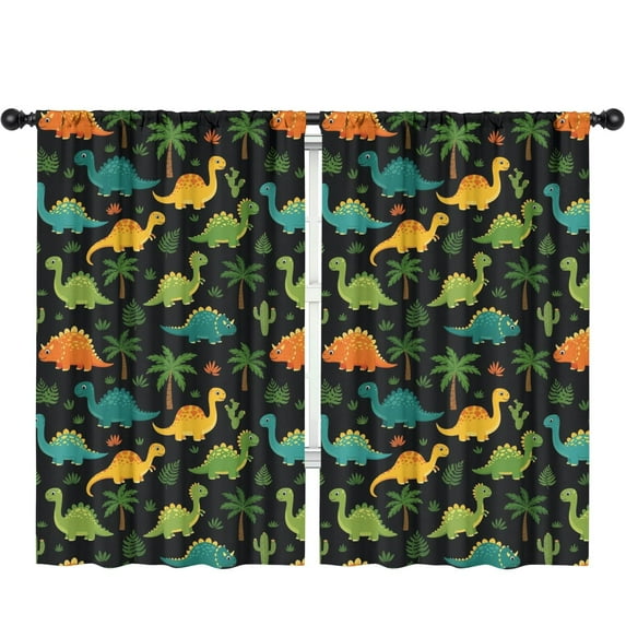 Blackout Kids Curtains,Black Colorful Dinosaurs Pattern Childrens Insulated Curtains Set Of 2,Bedroom Essentials,Toddler Room Decor 52"x84"
