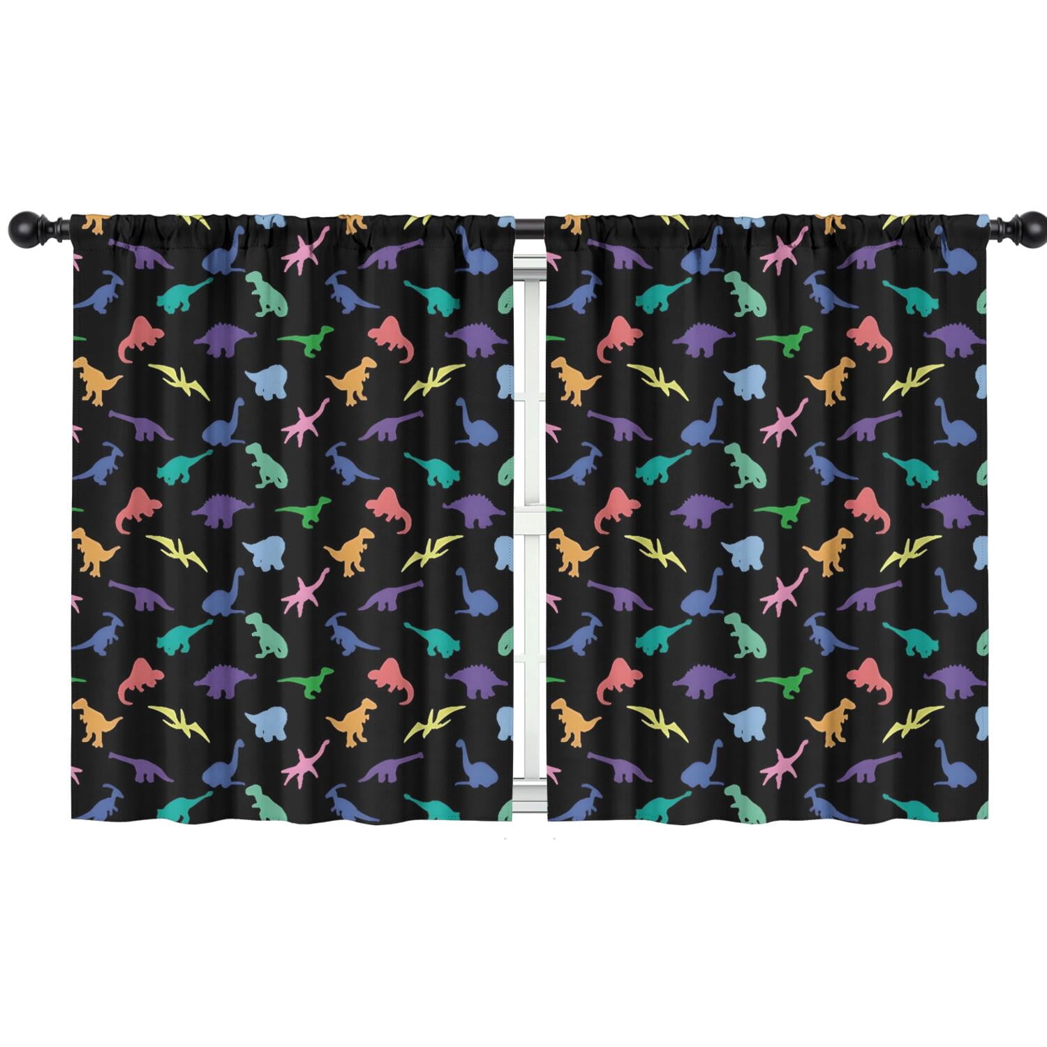 Blackout Kids Curtains,Black Colorful Dinosaurs Silhouettes Pattern Childrens Insulated Curtains Set Of 2,Bedroom Essentials,Toddler Room Decor 42"x54"