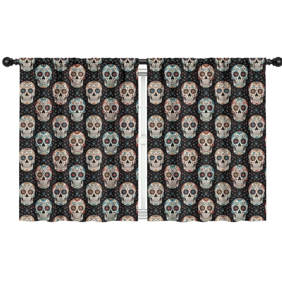 Blackout Kids Curtains,Black Colorful Skull Pattern Childrens Insulated Curtains Set Of 2,Bedroom Essentials,Toddler Room Decor 42x54in(106x137cm)