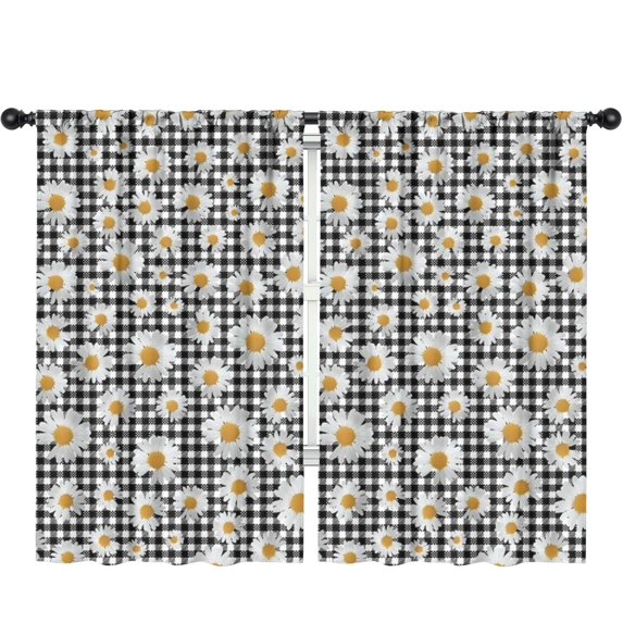 Blackout Kids Curtains,Black Daisy Flower Checkered Pattern Childrens Insulated Curtains Set Of 2,Bedroom Essentials,Toddler Room Decor 52"x84"