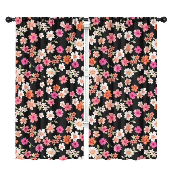 Blackout Kids Curtains,Black Daisy Flower Colorful Blooms Pattern Childrens Insulated Curtains Set Of 2,Bedroom Essentials,Toddler Room Decor 42"x84"
