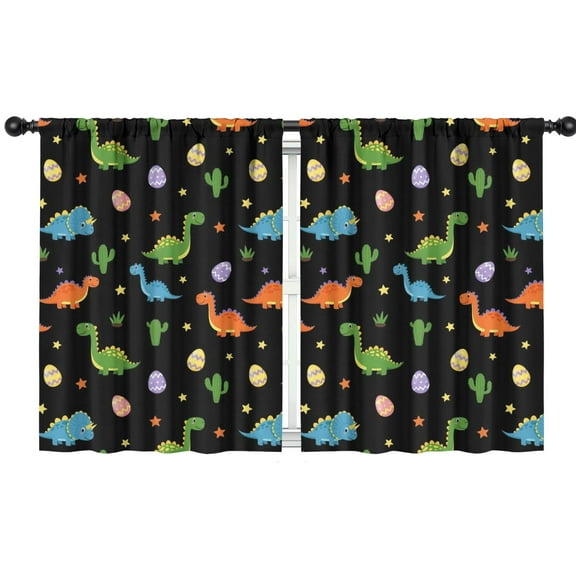 Blackout Kids Curtains,Black Dinosaurs Eggs Cacti Pattern Childrens Insulated Curtains Set Of 2,Bedroom Essentials,Toddler Room Decor 42"x54"