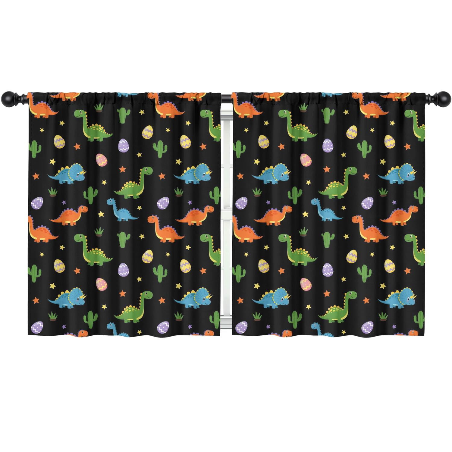 Blackout Kids Curtains,Black Dinosaurs Eggs Cacti Pattern Childrens Insulated Curtains Set Of 2,Bedroom Essentials,Toddler Room Decor 52"x63"