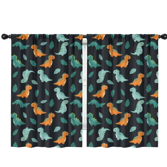 Blackout Kids Curtains,Black Dinosaurs Leaves Pattern Childrens Insulated Curtains Set Of 2,Bedroom Essentials,Toddler Room Decor 42"x63"
