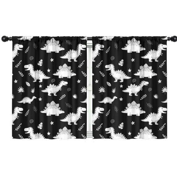 Blackout Kids Curtains,Black Dinosaurs Leaves Stars Pattern Childrens Insulated Curtains Set Of 2,Bedroom Essentials,Toddler Room Decor 42"x54"