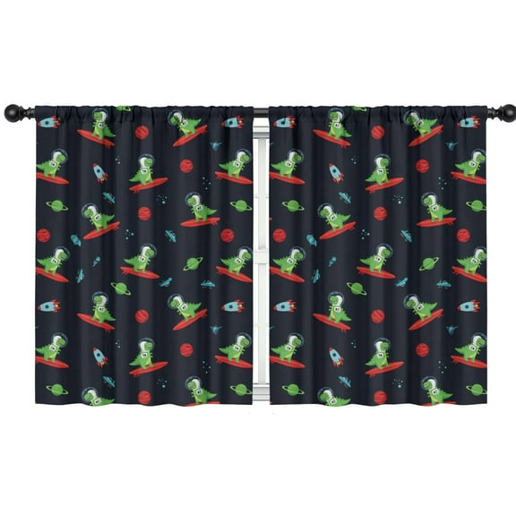 Blackout Kids Curtains,Black Dinosaurs Space Surfing Pattern Childrens Insulated Curtains Set Of 2,Bedroom Essentials,Toddler Room Decor 42"x54"