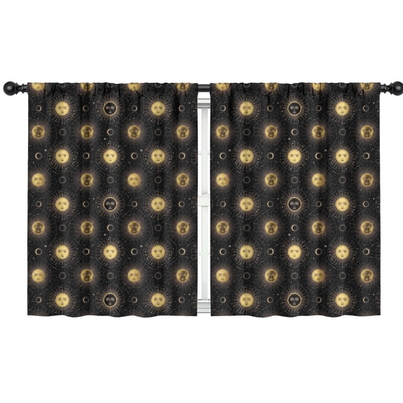 Blackout Kids Curtains,Black Gold Sun Moon Pattern Childrens Insulated Curtains Set Of 2,Bedroom Essentials,Toddler Room Decor 42x54in(106x137cm)