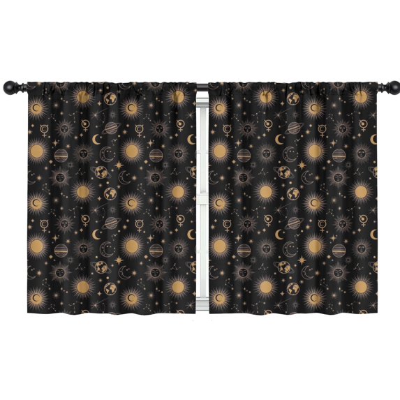 Blackout Kids Curtains,Black Gold Sun Moon Planet Star Pattern Childrens Insulated Curtains Set Of 2,Bedroom Essentials,Toddler Room Decor 42x54in(106x137cm)
