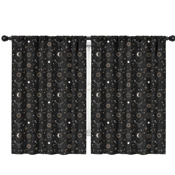 Blackout Kids Curtains,Black Gold Zodiac Sun Moon Pattern Childrens Insulated Curtains Set Of 2,Bedroom Essentials,Toddler Room Decor 42x63in(106x160cm)