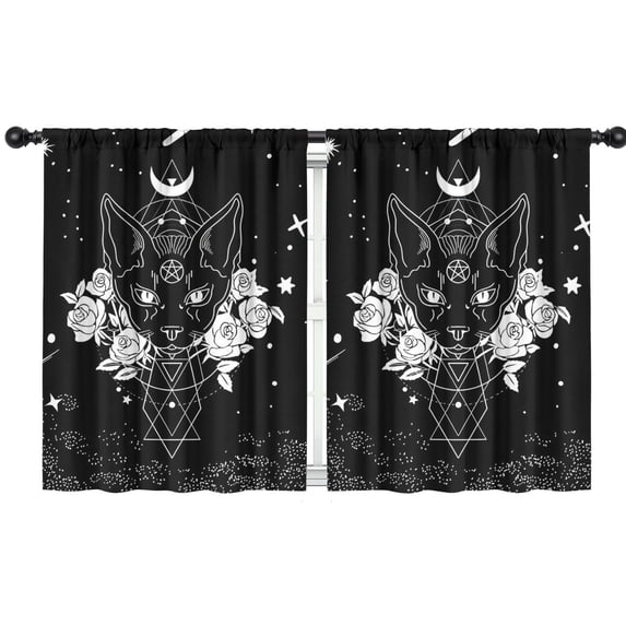 Blackout Kids Curtains,Black Gothic Cat Rose Moon Pattern Childrens Insulated Curtains Set Of 2,Bedroom Essentials,Toddler Room Decor 42x54in(106x137cm)