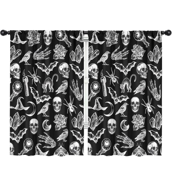 Blackout Kids Curtains,Black Gothic Skull Bat Pattern Childrens Insulated Curtains Set Of 2,Bedroom Essentials,Toddler Room Decor 52x84in(132x213cm)