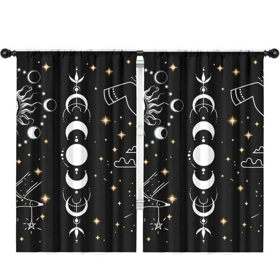 Blackout Kids Curtains,Black Gothic Sun Moon Hand Pattern Childrens Insulated Curtains Set Of 2,Bedroom Essentials,Toddler Room Decor 52x84in(132x213cm)