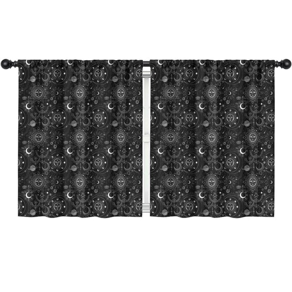 Blackout Kids Curtains,Black Gothic Sun Moon Pattern Childrens Insulated Curtains Set Of 2,Bedroom Essentials,Toddler Room Decor 52x63in(132x160cm)