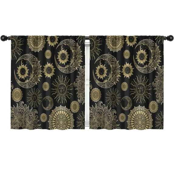 Blackout Kids Curtains,Black Gothic Sun Moon Pattern Childrens Insulated Curtains Set Of 2,Bedroom Essentials,Toddler Room Decor 52x63in(132x160cm)