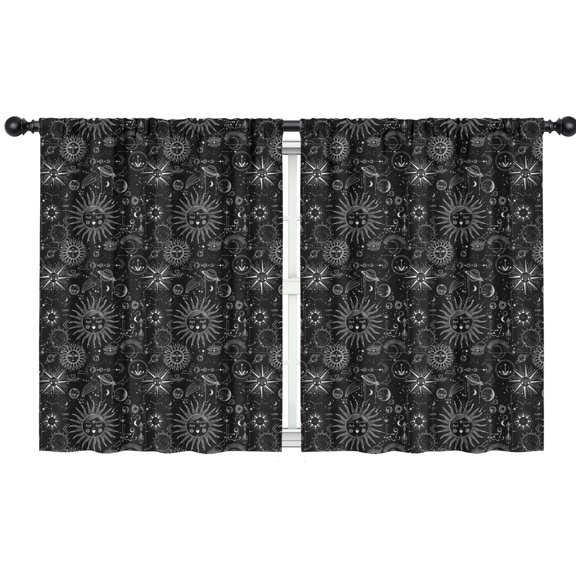 Blackout Kids Curtains,Black Gothic Sun Planet Pattern Childrens Insulated Curtains Set Of 2,Bedroom Essentials,Toddler Room Decor 42x54in(106x137cm)