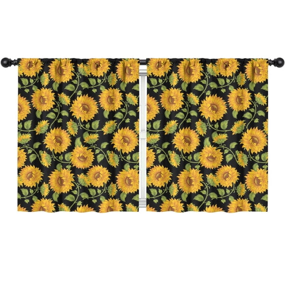 Blackout Kids Curtains,Black Green Stem Sunflower Pattern Childrens Insulated Curtains Set Of 2,Bedroom Essentials,Toddler Room Decor 52"x63"