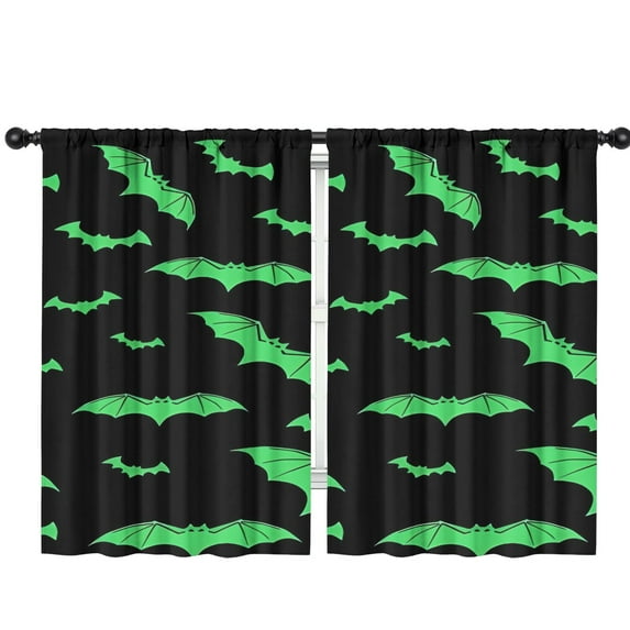 Blackout Kids Curtains,Black Halloween Bats with Green Childrens Insulated Curtains Set Of 2,Bedroom Essentials,Toddler Room Decor 42"x63"