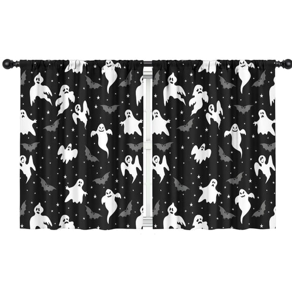Blackout Kids Curtains,Black Halloween Ghosts Bats and Stars Childrens Insulated Curtains Set Of 2,Bedroom Essentials,Toddler Room Decor 42"x54"