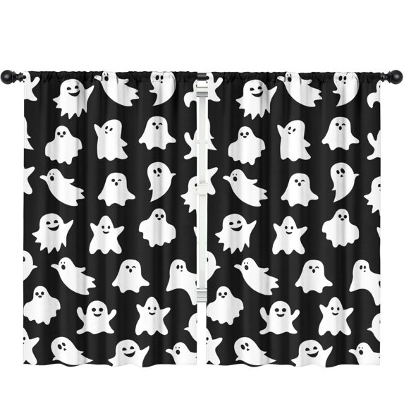 Blackout Kids Curtains,Black Halloween Ghosts Childrens Insulated Curtains Set Of 2,Bedroom Essentials,Toddler Room Decor 52"x84"