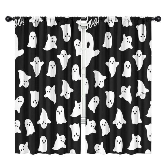 Blackout Kids Curtains,Black Halloween Ghosts with Boo Childrens Insulated Curtains Set Of 2,Bedroom Essentials,Toddler Room Decor 42"x84"