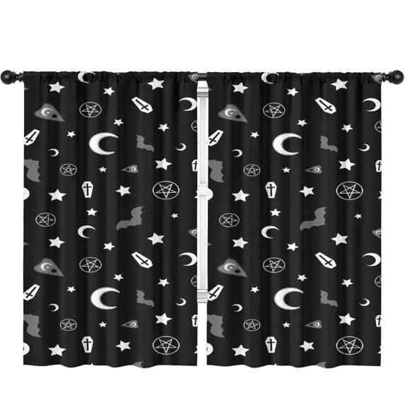 Blackout Kids Curtains,Black Halloween Occult Patterns Childrens Insulated Curtains Set Of 2,Bedroom Essentials,Toddler Room Decor 52"x84"