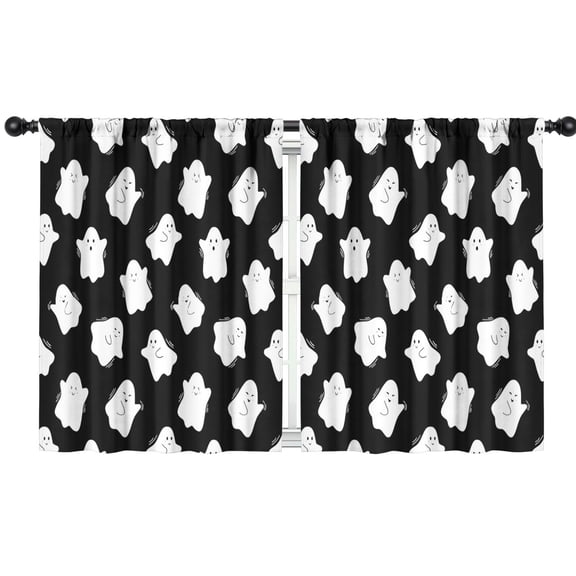 Blackout Kids Curtains,Black Halloween White Ghosts Childrens Insulated Curtains Set Of 2,Bedroom Essentials,Toddler Room Decor 42"x54"