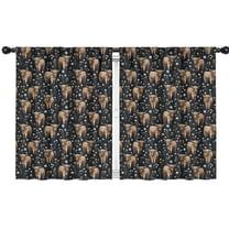 Blackout Kids Curtains,Black Highland Cow Flower Pattern Childrens Insulated Curtains Set Of 2,Bedroom Essentials,Toddler Room Decor 42"x54"