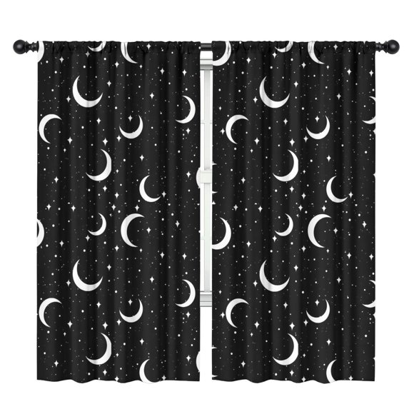Blackout Kids Curtains,Black Moon Star Pattern Childrens Insulated Curtains Set Of 2,Bedroom Essentials,Toddler Room Decor 42x84in(106x213cm)