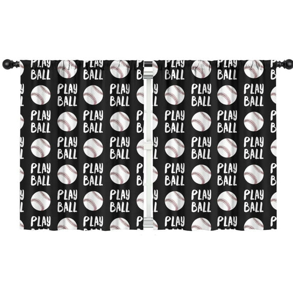 Blackout Kids Curtains,Black Play Ball Baseball Pattern Childrens Insulated Curtains Set Of 2,Bedroom Essentials,Toddler Room Decor 42"x54"