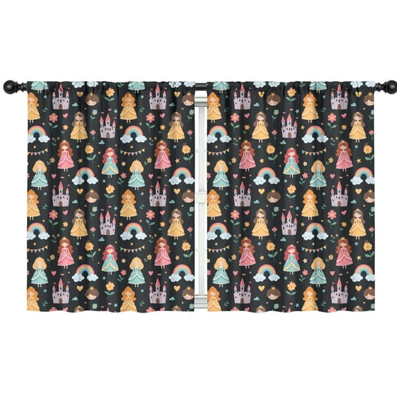 Blackout Kids Curtains,Black Princess Castle Rainbow Pattern Childrens Insulated Curtains Set Of 2,Bedroom Essentials,Toddler Room Decor 42"x54"