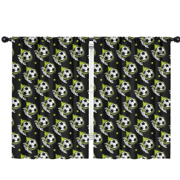 Blackout Kids Curtains,Black Soccer Balls with Green Elements Pattern Childrens Insulated Curtains Set Of 2,Bedroom Essentials,Toddler Room Decor 42"x63"