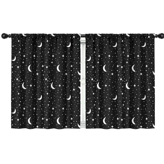 Blackout Kids Curtains,Black Star Moon Pattern Childrens Insulated Curtains Set Of 2,Bedroom Essentials,Toddler Room Decor 42x54in(106x137cm)