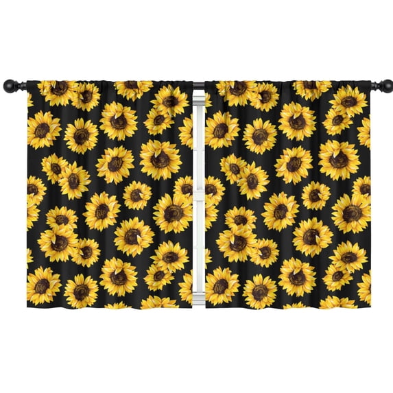 Blackout Kids Curtains,Black Sunflower Childrens Insulated Curtains Set Of 2,Bedroom Essentials,Toddler Room Decor 42x54in(106x137cm)