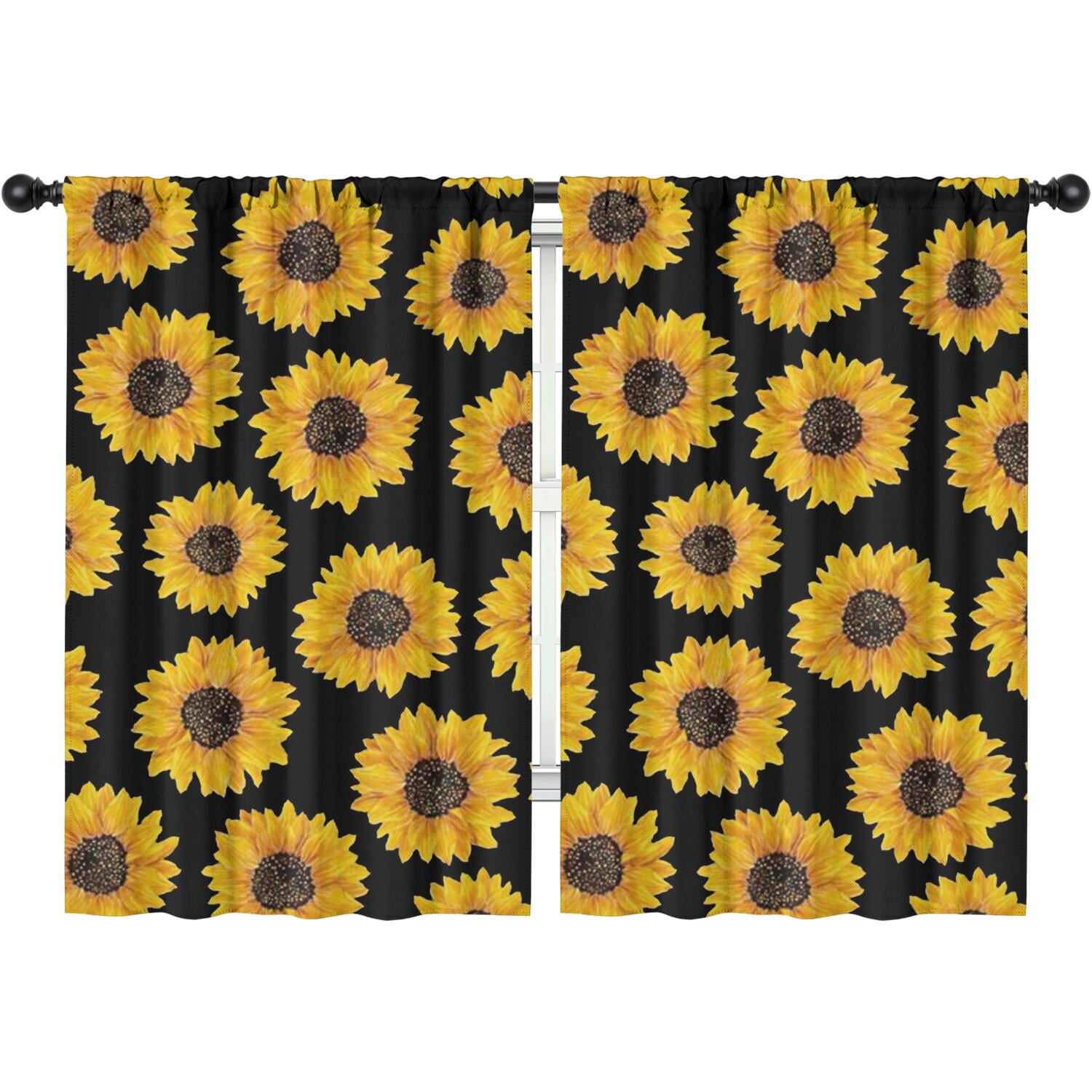 Blackout Kids Curtains Black Sunflower Childrens Insulated Curtains Set Blackout Kids Curtains Black Sunflower Childrens Insulated Curtains Set