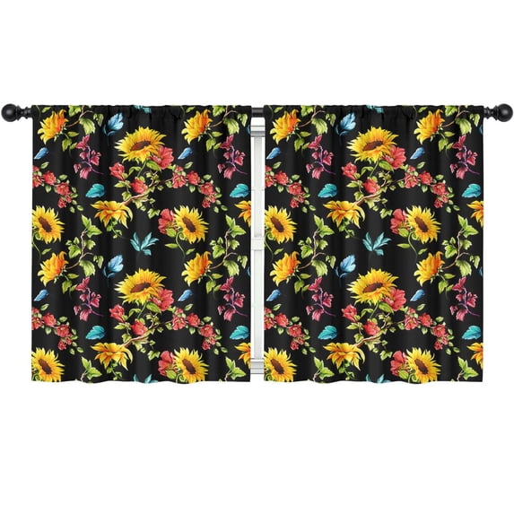 Blackout Kids Curtains,Black Sunflower Childrens Insulated Curtains Set Of 2,Bedroom Essentials,Toddler Room Decor 52x63in(132x160cm)