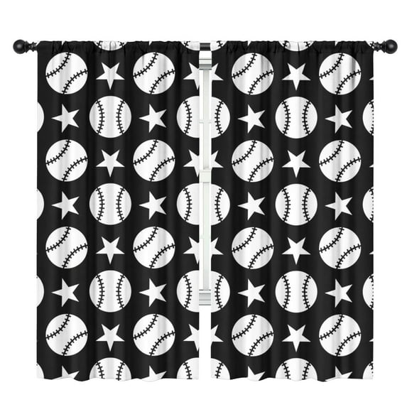 Blackout Kids Curtains,Black White Baseball Stars Pattern Childrens Insulated Curtains Set Of 2,Bedroom Essentials,Toddler Room Decor 42"x84"