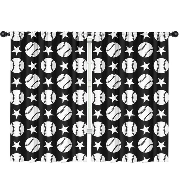 Blackout Kids Curtains,Black White Baseball Stars Pattern Childrens Insulated Curtains Set Of 2,Bedroom Essentials,Toddler Room Decor 52"x84"