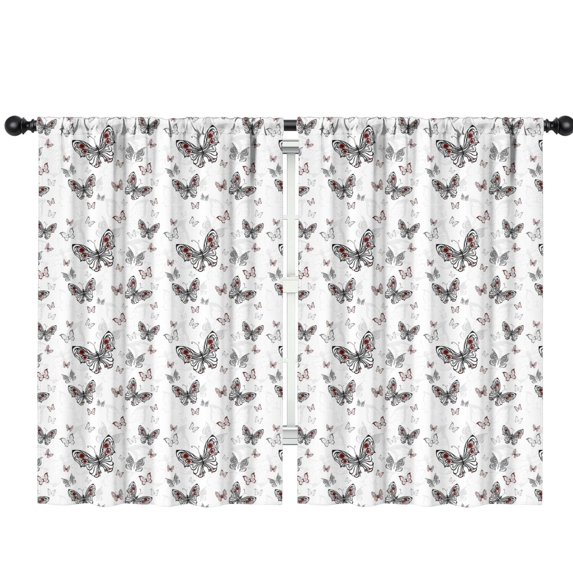 Blackout Kids Curtains,Black White Butterfly Pattern Childrens Insulated Curtains Set Of 2,Bedroom Essentials,Toddler Room Decor 42"x63"