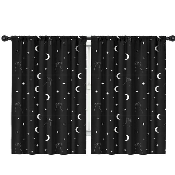 Blackout Kids Curtains,Black White Cat Moon Star Pattern Childrens Insulated Curtains Set Of 2,Bedroom Essentials,Toddler Room Decor 42x63in(106x160cm)